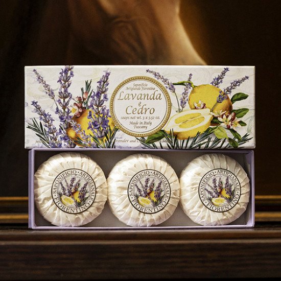 Подарочный набор растительного мыла 3 шт. "Saponificio Artigianale Fiorentino" Лаванда и Кедр 3*100 г