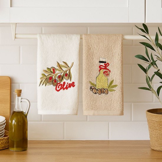 Комплект махровых полотенец для кухни 2 шт. "Ambiella" Олива v5 30*50 см