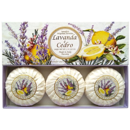Подарочный набор растительного мыла 3 шт. "Saponicifio Artiginale Fiorentino" Лаванда и Кедр 3*100 г