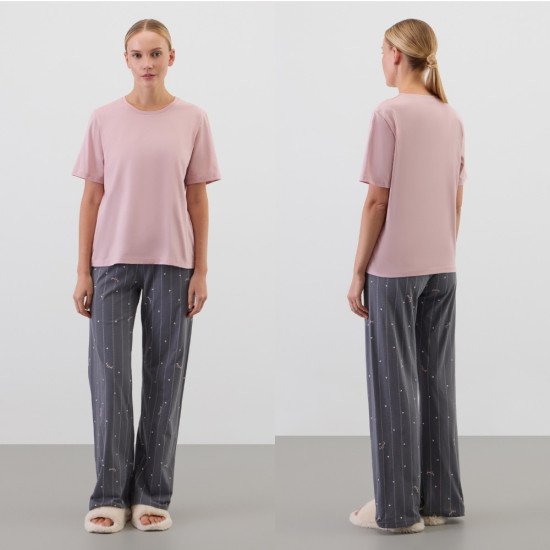 Комплект женский "Very Neat" Полоски и сердечки, розовый лед, арт. Е 20181 46 (M)