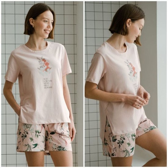 Комплект женский "Almando Melado" шорты-футболка розовый 52 (2XL)