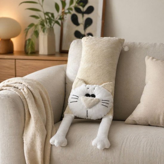 Подушка-игрушка "Гобелен" Мой котик Шенил Беж 12*23*48 см