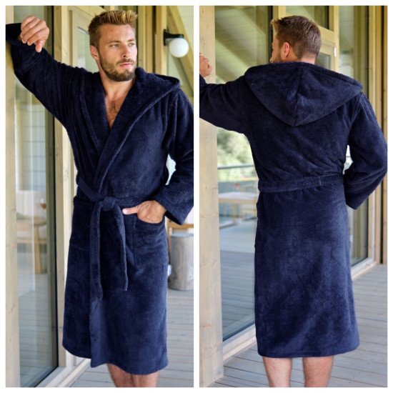 Халат мужской махровый "Виен" Кардинал с капюшоном синий 48-50 (L/XL)