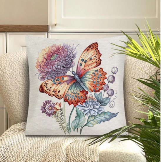 Декоративная наволочка "Гобелен" Цветы Хризантема бабочка 45*45 (±2) см