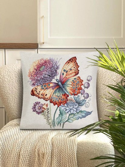 Декоративная наволочка "Гобелен" Цветы Хризантема бабочка 45*45 (±2) см