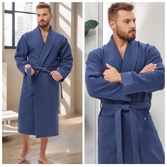 Уценка! Халат мужской вафельный "Виен" Либерти деним 52 (2XL)