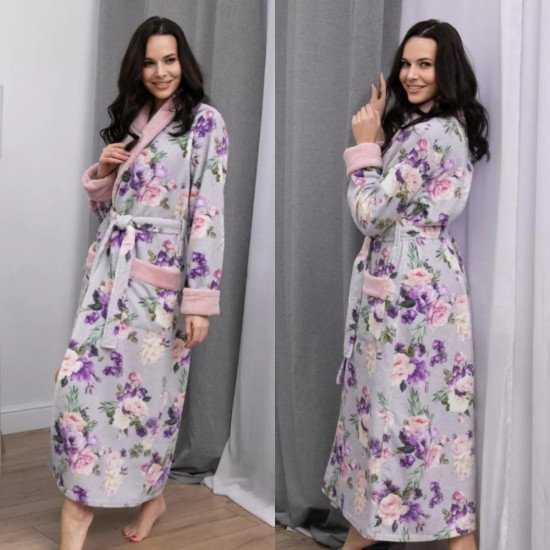 Халат женский велюровый "Vien" Fleur пудра 48-50 (L/XL)