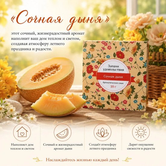 Аромасаше "Индокитай" Запахи удовольствия , Сочная дыня 10 гр