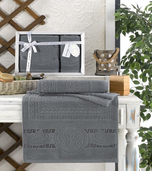 Комплект махровых полотенец 2 шт. "Филиппус" Пилиумунус темно-серый 50*90 см, 70*140 см