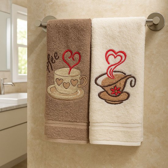 Комплект махровых полотенец для кухни 2 шт. "Ambiella" Кофе кремовый/коричневый v2 30*50 см
