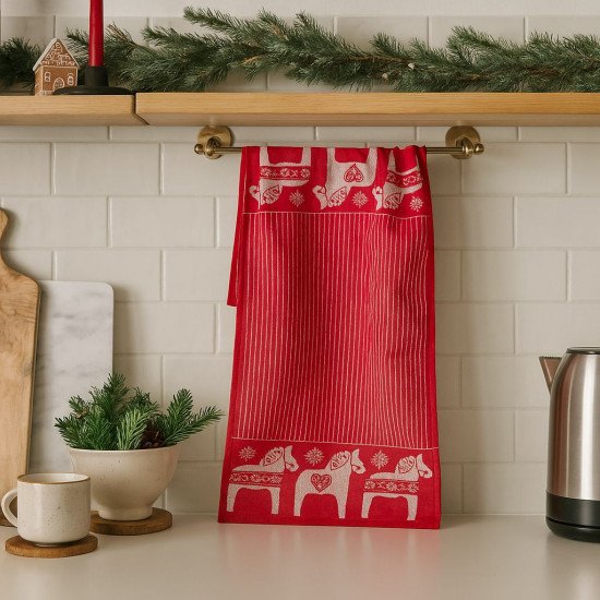 Полотенце махровое кухонное "Речицкий текстиль" Вельвет лошадка (3 бело-кр.) 40*67 см