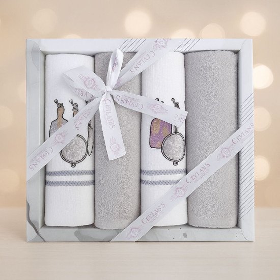 Комплект махрово-вафельных полотенец для кухни 4 шт.  "Ceylin's" Кухонная утварь-2/серый 40*60 см