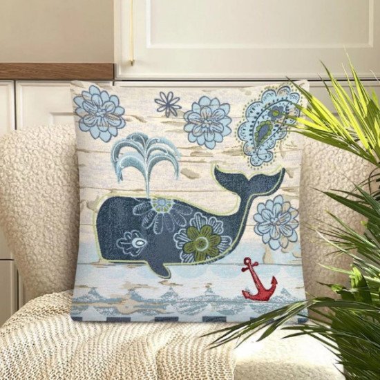 Декоративная наволочка "Гобелен" Мореплавание Кит полоса 45*45 (±2) см