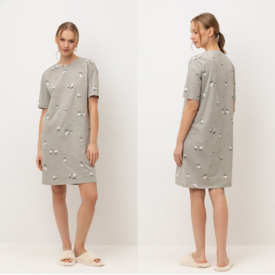 Туника женская "Very Neat" Овечки на лугу, пыльно-оливкоый, арт. Е 10059 52 (2XL)