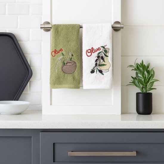 Комплект махровых полотенец для кухни 2 шт. "Ambiella" Олива кремовый/зеленый v3 30*50 см