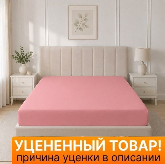 Уценка! Простыня на резинке "Батерфляй" Сатин Делюкс 325 персиковый 180*200 высота 35 см