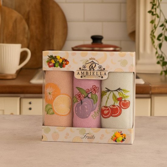 Комплект махровых полотенец для кухни 3 шт. "Ambiella" Фрукты v1 30*50 см