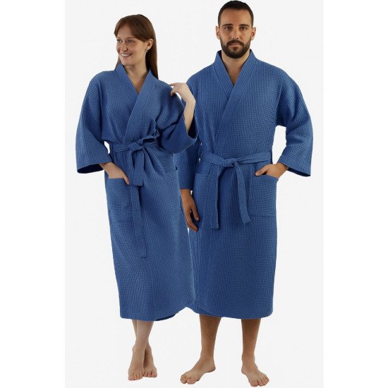 Халат женский вафельный Бохо Кимоно синий 48-50 (L/XL)