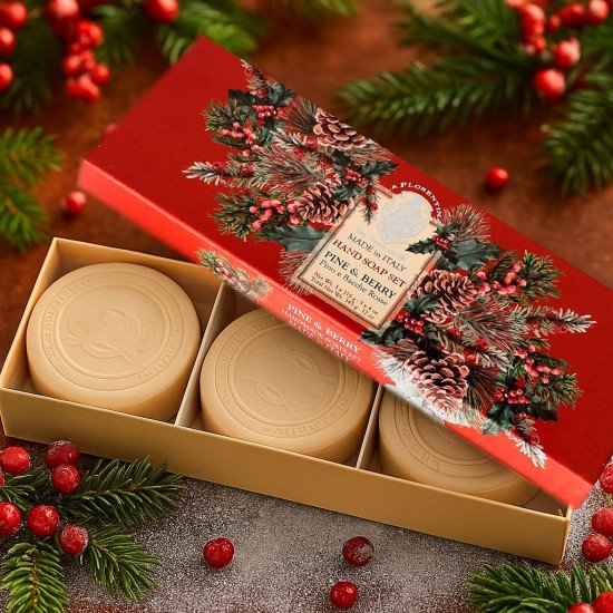 Подарочный набор парфюмированного крем-мыла 3 шт. "La Florentina" Xmas/Новогодний Pine&Berry/Сосна и ягоды 3*115 г