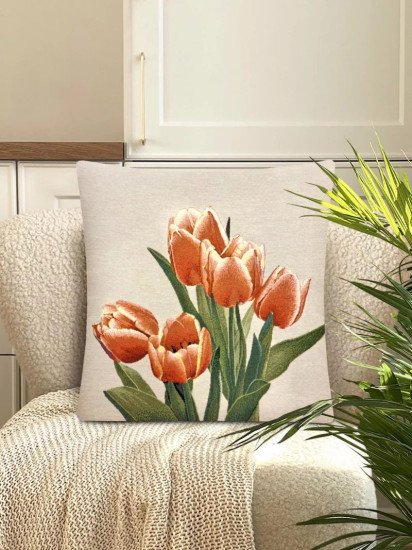 Декоративная наволочка "Гобелен" Тюльпаны моей любимой оранжевые 45*45 (±2) см