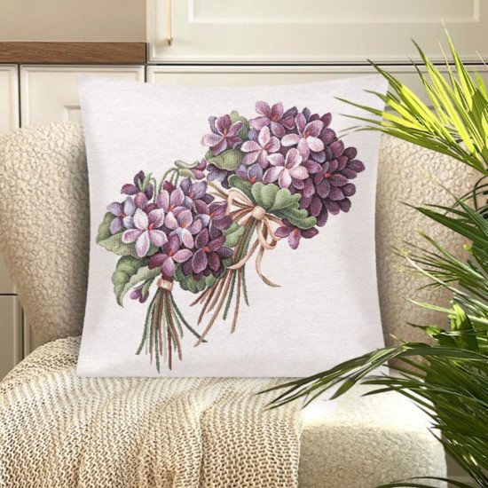 Декоративная наволочка "Гобелен" Фиалки букет маме и себе 45*45 (±2) см
