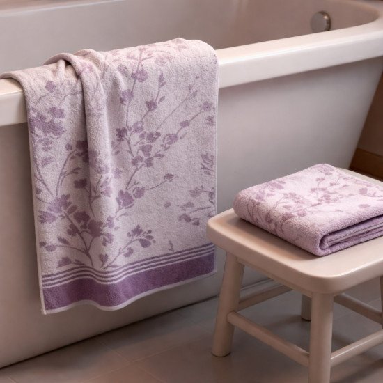 Полотенце махровое 1 шт "Cleanelly" Kyoto двусторонее бежево-сиреневый 10000 50*90 см