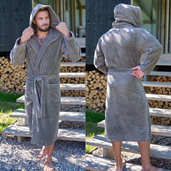 Халат мужской махровый "Vien" Eco Cotton  с капюшоном хаки 48-50 (L/XL)