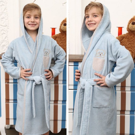 Халат детский велюровый "Vien" Teddy голубой 2-4 года