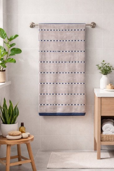 Полотенце махровое 1 шт "Cleanelly" Boreale двусторонее серо-синий 10000 50*100 см