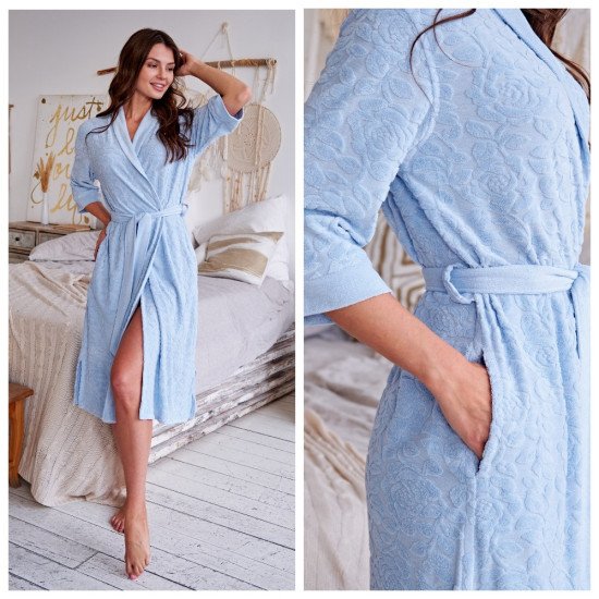 Халат женский велюровый "Vien" Evening Comfort summer blue 52 (2XL)