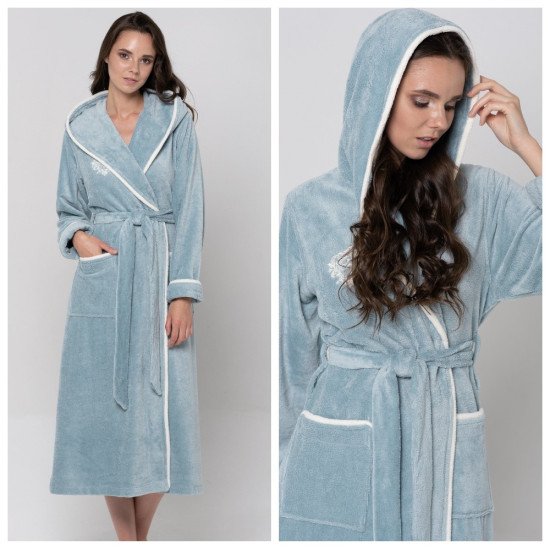 Халат женский велюровый "Виен" Джульетта с капюшоном ниагара 54 (3XL)