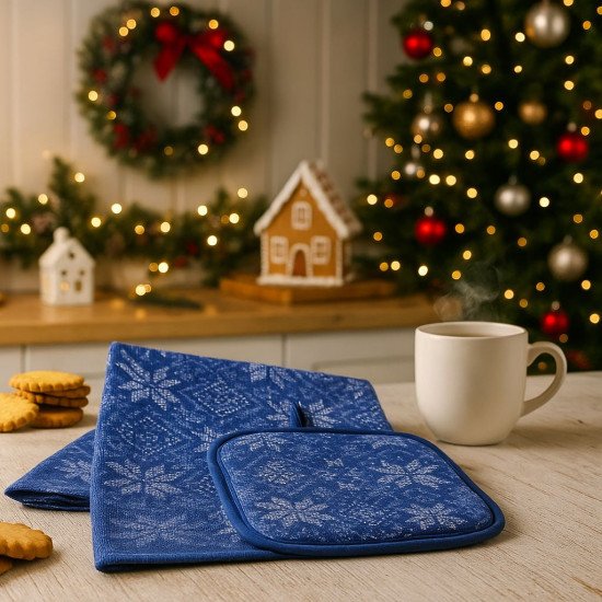 Комплект для кухни 2 предмета "Солнечный дом" Снежинки 40*70 см, 20*20 см