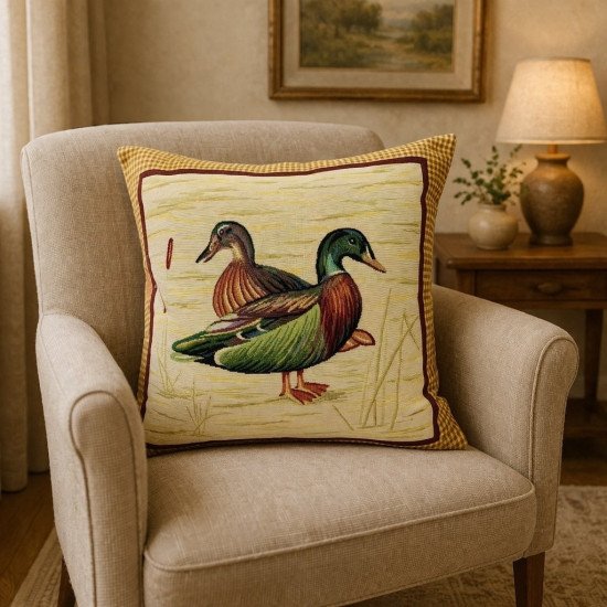 Декоративная наволочка "Гобелен" Охотничий домик две утки 45*45 (±2) см