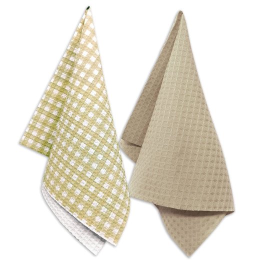 Комплект кухонных полотенец с петельками 2 шт  "Гранд Стиль" клетка олива 35*60 см