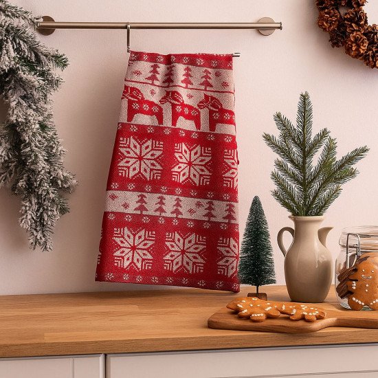 Полотенце махровое кухонное "Речицкий текстиль" Конек-орнамент (3 бело-кр.) 40*67 см