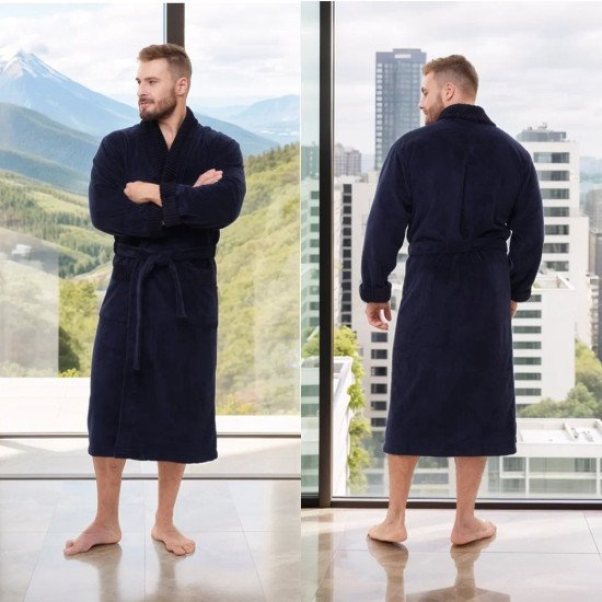 Халат мужской велюровый "Vien" Romanov navy  54 (3XL)
