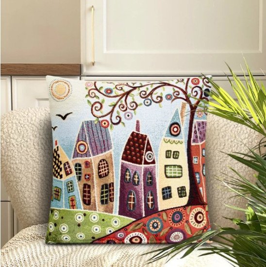 Декоративная наволочка "Гобелен" Домики 5 45*45 (±2) см