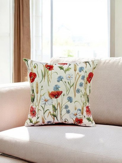 Декоративная наволочка "Гобелен" Разнотравье Маки 45*45 (±2) см