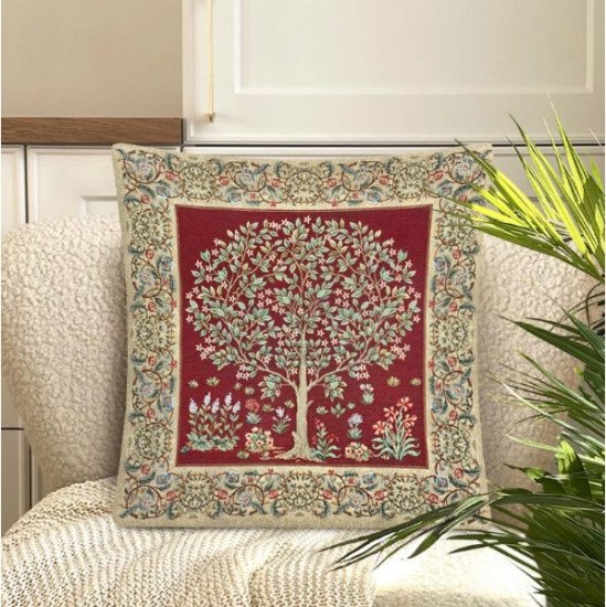 Декоративная наволочка "Гобелен" Древо бордо бордюр беж двусторонняя 45*45 (±2) см