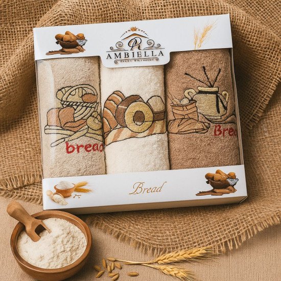 Комплект махровых полотенец для кухни 3 шт. "Ambiella" Хлеб v2 30*50 см