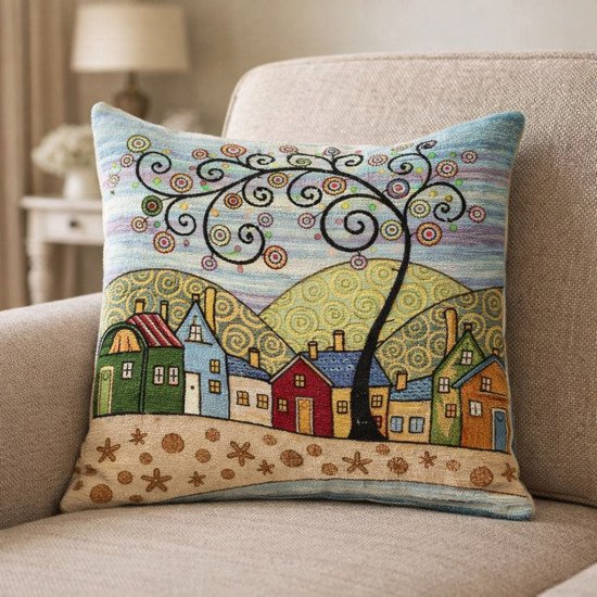 Декоративная наволочка "Гобелен" Домики Звездочки серебро 45*45 (±2) см