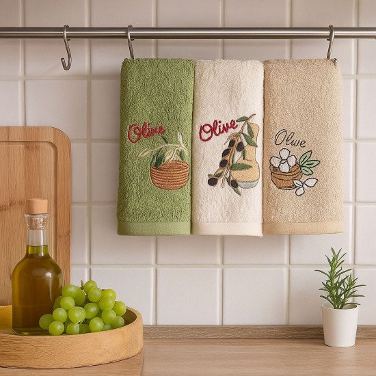 Комплект махровых полотенец для кухни 3 шт. "Ambiella" Олива v1 30*50 см