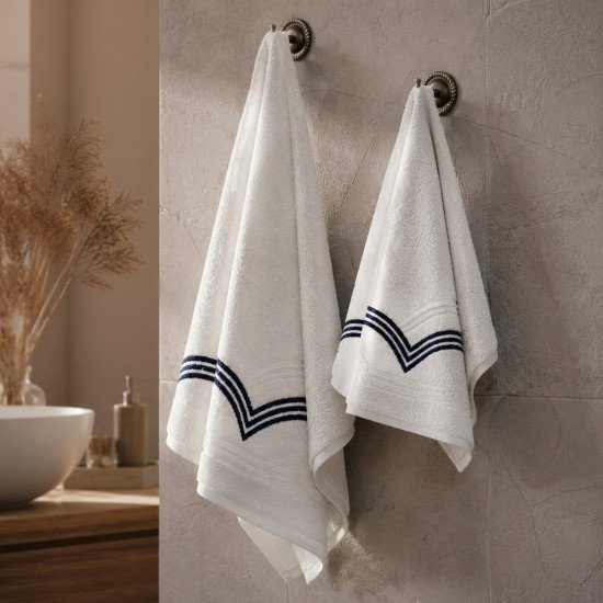 Комплект махровых полотенец 2 шт. "Tivolyo Home" Cross  белый/синий 50*100 см, 75*150 см