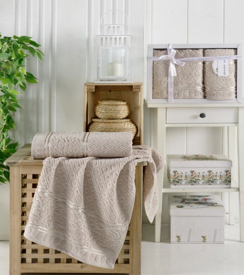 Комплект махровых полотенец 2 шт. "Филиппус" Моттья бежевый 50*90 см, 70*140 см