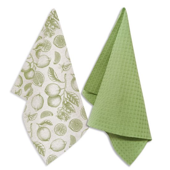 Комплект кухонных полотенец с петельками 2 шт  "Гранд Стиль" лимон на полосе 39*60 см, 35*60 см