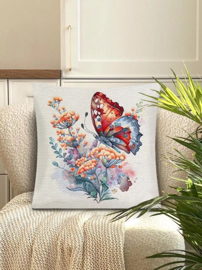 Декоративная наволочка "Гобелен" Цветы Пижма бабочка 45*45 (±2) см