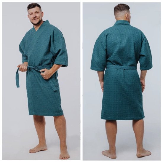 Халат мужской вафельный Кимоно морская волна 52-54 (2XL/3XL)