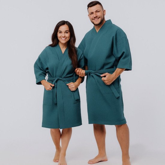 Халат вафельный Кимоно морская волна 56-58 (5XL/6XL)