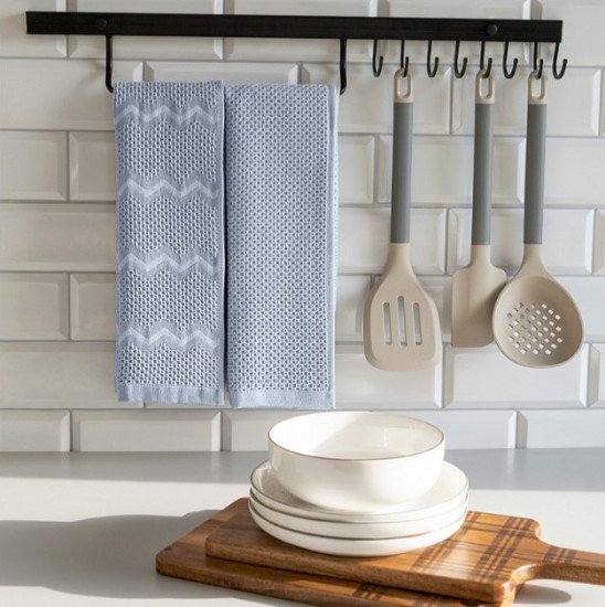 Комплект полотенец с петельками для кухни 2 шт  "DeNastia" Зиг-заг синий/D100466 35*70 см