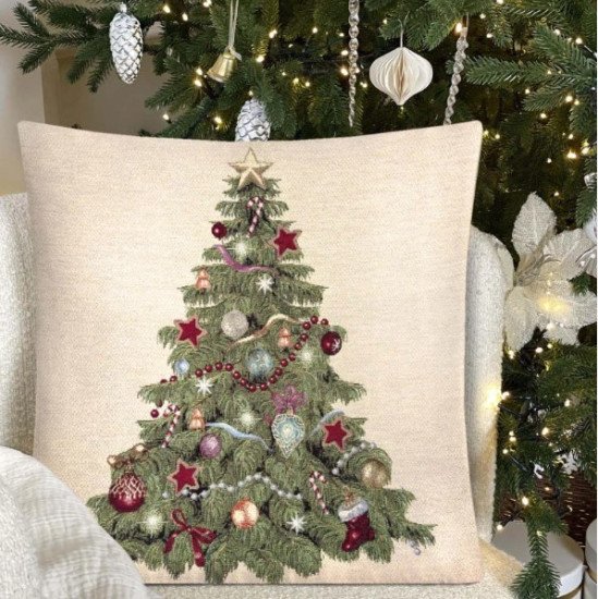 Декоративная наволочка "Гобелен" Новогодняя елка люрекс золото 45*45 (±2) см